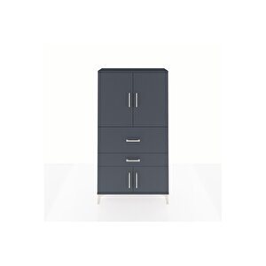 Arges Dolap 3 Raflı 2 Çekmeceli 4 Kapaklı 88x30x163 Antrasit-antrasit