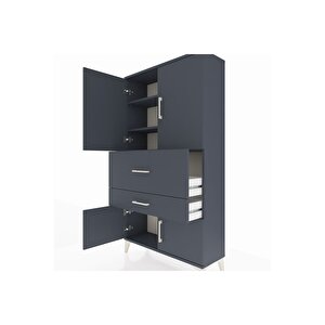 Arges Dolap 3 Raflı 2 Çekmeceli 4 Kapaklı 88x30x163 Antrasit-antrasit