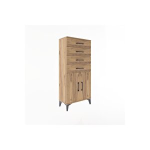 Arges Dolap Tek Raflı 4 Çekmeceli 2 Kapaklı 60x30x134 Çam-çam