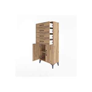 Arges Dolap Tek Raflı 4 Çekmeceli 2 Kapaklı 60x30x134 Çam-çam