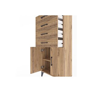 Arges Dolap Tek Raflı 4 Çekmeceli 2 Kapaklı 60x30x134 Çam-çam