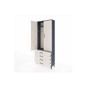 Arges Dolap 2 Raflı 4 Çekmeceli Tek Askılı 88x30x221 Antrasit-aytaşı