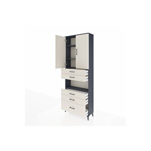 Arges Dolap 4 Raflı 5 Çekmeceli 2 Kapaklı 88x30x243 Antrasit-aytaşı