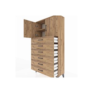 Arges Dolap 2 Raflı 6 Çekmeceli 2 Kapaklı 88x30x163 Çam-çam