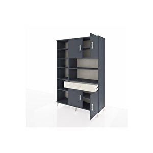Hyperion Dolap 10 Raflı Tek Çekmeceli 4 Kapaklı 132x44x195 Antrasit-antrasit/aytaşı