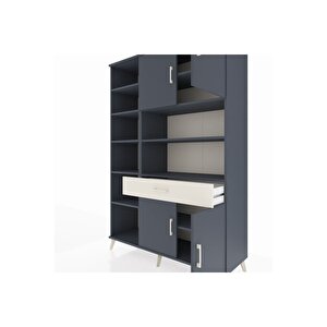 Hyperion Dolap 10 Raflı Tek Çekmeceli 4 Kapaklı 132x44x195 Antrasit-antrasit/aytaşı