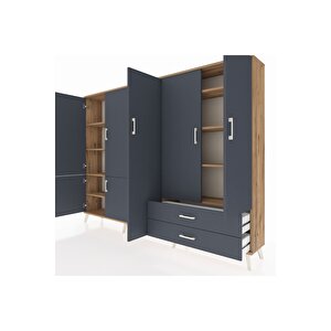 Arges Dolap 12 Raflı 2 Çekmeceli 7 Kapaklı 220x30x163 Çam-antrasit