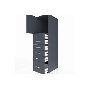 Kronos Dolap Tek Raflı 6 Çekmeceli Tek Kapaklı 44x59x182 Antrasit-antrasit