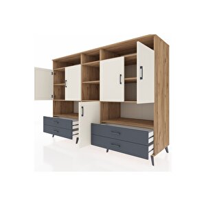 Kronos Dolap 12 Raflı 4 Çekmeceli 5 Kapaklı 220x59x163 Çam-aytaşı/antrasit