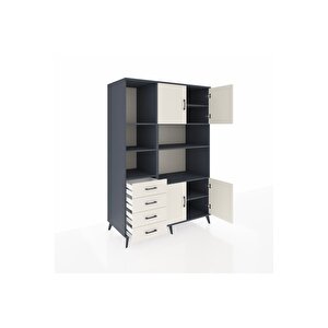 Kronos Dolap 8 Raflı 4 Çekmeceli 4 Kapaklı 132x59x195 Antrasit-aytaşı/aytaşı