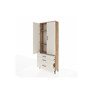 Arges Dolap 3 Raflı 3 Çekmeceli 2 Kapaklı 88x30x221 Çam-aytaşı