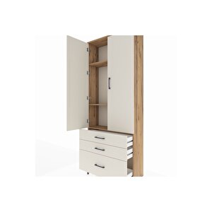 Arges Dolap 3 Raflı 3 Çekmeceli 2 Kapaklı 88x30x221 Çam-aytaşı