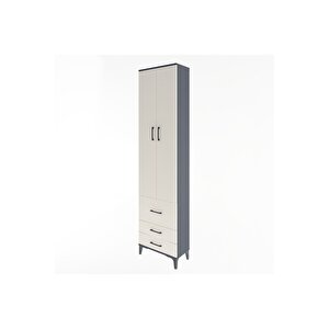 Arges Dolap 4 Raflı 3 Çekmeceli 2 Kapaklı 60x30x243 Antrasit-aytaşı