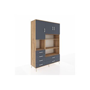 Hyperion Gardrop 9 Raflı 6 Çekmeceli 3 Kapaklı 132x44x195 Çam-antrasit