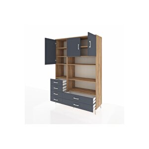 Hyperion Gardrop 9 Raflı 6 Çekmeceli 3 Kapaklı 132x44x195 Çam-antrasit