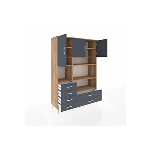 Hyperion Gardrop 9 Raflı 6 Çekmeceli 3 Kapaklı 132x44x195 Çam-antrasit