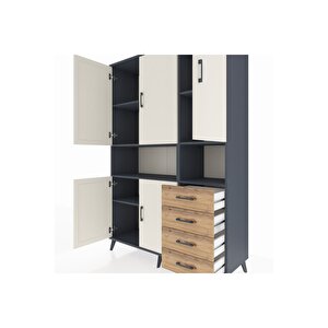 Hyperion Dolap 7 Raflı 4 Çekmeceli 5 Kapaklı 132x44x195 Antrasit-aytaşı/çam