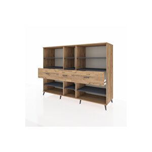 Kronos Dolap 9 Raflı 3 Çekmeceli  220x59x163 Çam-antrasit/çam