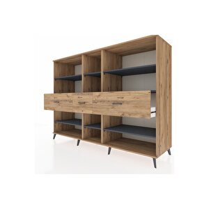 Kronos Dolap 9 Raflı 3 Çekmeceli  220x59x163 Çam-antrasit/çam