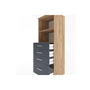Hyperion Dolap 2 Raflı 4 Çekmeceli 60x44x163 Çam-antrasit