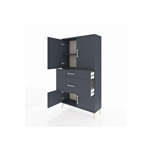 Arges Dolap 2 Raflı 2 Çekmeceli 4 Kapaklı 88x30x163 Antrasit-antrasit