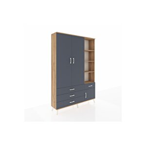 Arges Gardrop 5 Raflı 4 Çekmeceli Tek Askılı 132x30x195 Çam-antrasit