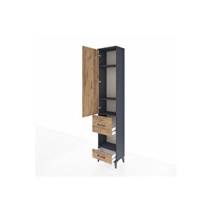 Arges Dolap 4 Raflı 2 Çekmeceli Tek Kapaklı 44x30x221 Antrasit-çam