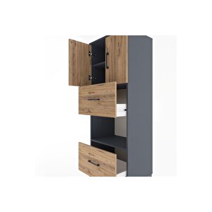 Hyperion Dolap 3 Raflı 2 Çekmeceli 2 Kapaklı 60x44x163 Antrasit-çam