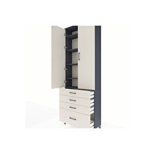 Arges Dolap 5 Raflı 4 Çekmeceli 2 Kapaklı 88x30x243 Antrasit-aytaşı