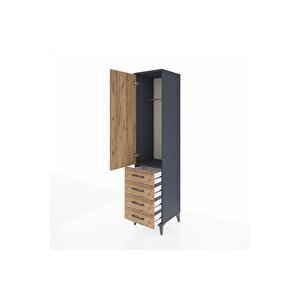 Hyperion Dolap Tek Raflı 4 Çekmeceli Tek Askılı 44x44x195 Antrasit-çam