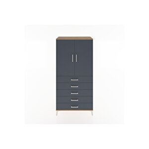 Hyperion Dolap Tek Raflı 5 Çekmeceli Tek Askılı 88x44x182 Çam-antrasit