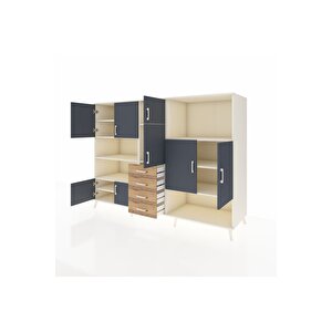 Kronos Dolap 10 Raflı 4 Çekmeceli 8 Kapaklı 220x59x163 Aytaşı-antrasit/çam