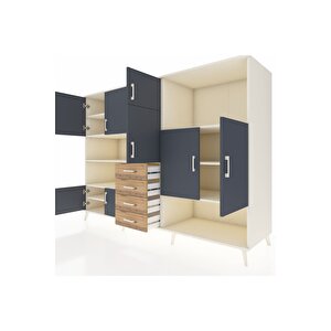 Kronos Dolap 10 Raflı 4 Çekmeceli 8 Kapaklı 220x59x163 Aytaşı-antrasit/çam