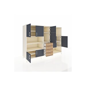 Kronos Dolap 10 Raflı 4 Çekmeceli 8 Kapaklı 220x59x163 Aytaşı-antrasit/çam