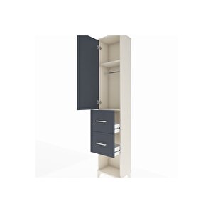 Arges Dolap 2 Raflı 2 Çekmeceli Tek Askılı 44x30x221 Aytaşı-antrasit