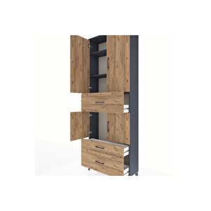 Arges Dolap 4 Raflı 3 Çekmeceli 4 Kapaklı 88x30x243 Antrasit-çam