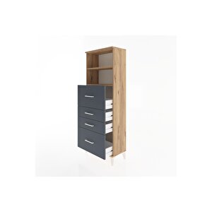 Arges Dolap 2 Raflı 4 Çekmeceli 60x30x163 Çam-antrasit