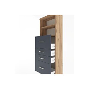 Arges Dolap 2 Raflı 4 Çekmeceli 60x30x163 Çam-antrasit