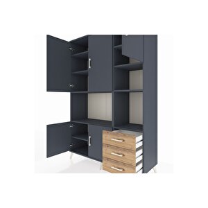 Hyperion Dolap 9 Raflı 3 Çekmeceli 5 Kapaklı 132x44x195 Antrasit-antrasit/çam