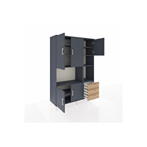 Hyperion Dolap 9 Raflı 3 Çekmeceli 5 Kapaklı 132x44x195 Antrasit-antrasit/çam