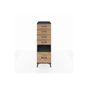 Kronos Dolap Tek Raflı 5 Çekmeceli 44x59x134 Antrasit-çam