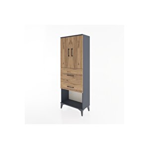 Arges Dolap 3 Raflı 2 Çekmeceli 2 Kapaklı 60x30x163 Antrasit-çam