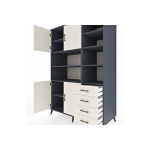 Kronos Dolap 9 Raflı 4 Çekmeceli 4 Kapaklı 132x59x195 Antrasit-aytaşı/aytaşı
