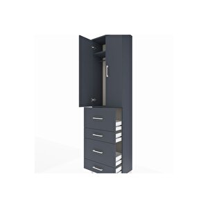 Arges Dolap 2 Raflı 4 Çekmeceli Tek Askılı 60x30x221 Antrasit-antrasit