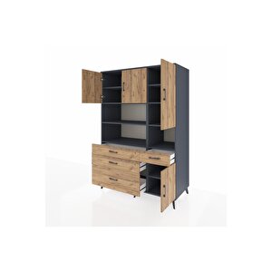 Kronos Dolap 9 Raflı 4 Çekmeceli 4 Kapaklı 132x59x195 Antrasit-çam/çam