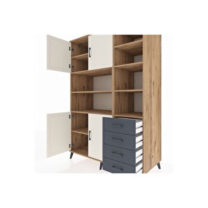 Kronos Dolap 9 Raflı 4 Çekmeceli 4 Kapaklı 132x59x195 Çam-aytaşı/antrasit