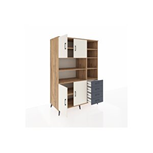 Kronos Dolap 9 Raflı 4 Çekmeceli 4 Kapaklı 132x59x195 Çam-aytaşı/antrasit