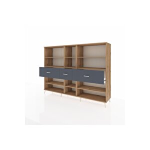 Hyperion Dolap 9 Raflı 3 Çekmeceli  220x44x163 Çam-çam/antrasit