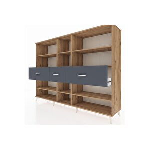 Hyperion Dolap 9 Raflı 3 Çekmeceli  220x44x163 Çam-çam/antrasit