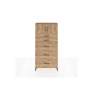 Arges Dolap Tek Raflı 5 Çekmeceli 2 Kapaklı 88x30x182 Çam-çam